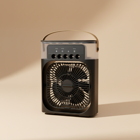 Mini Ventilador Portátil 3 en 1 con Humidificador y Luz LED – USB Recargable