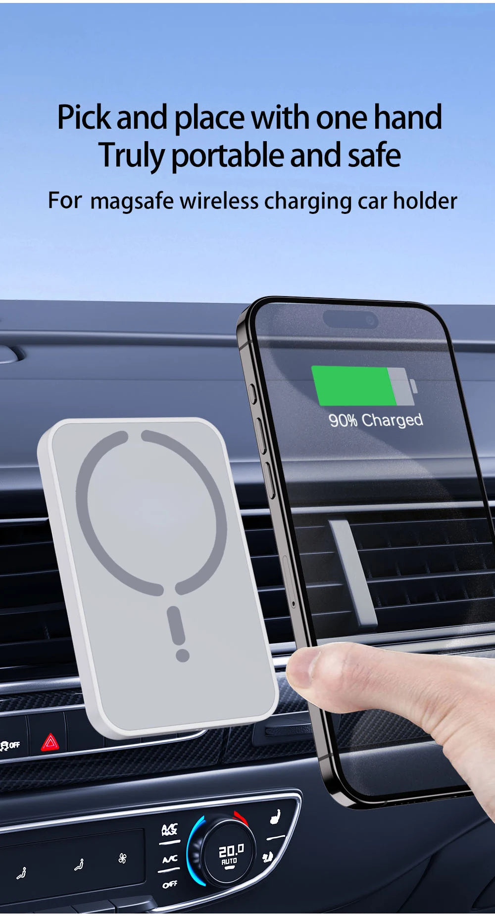 Cargador Inalámbrico Magnético 15W para Auto – Compatible con iPhone MagSafe