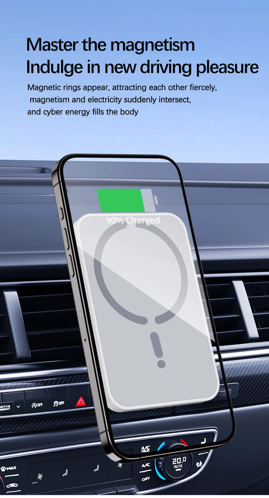 Cargador Inalámbrico Magnético 15W para Auto – Compatible con iPhone MagSafe